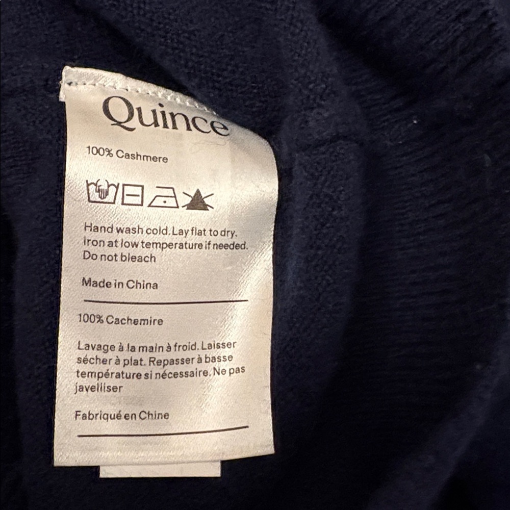 Quince Women's Mongolian Cashmere Full Zip Hoodie Sweater Medium Navy NWT - Picture 7 of 7